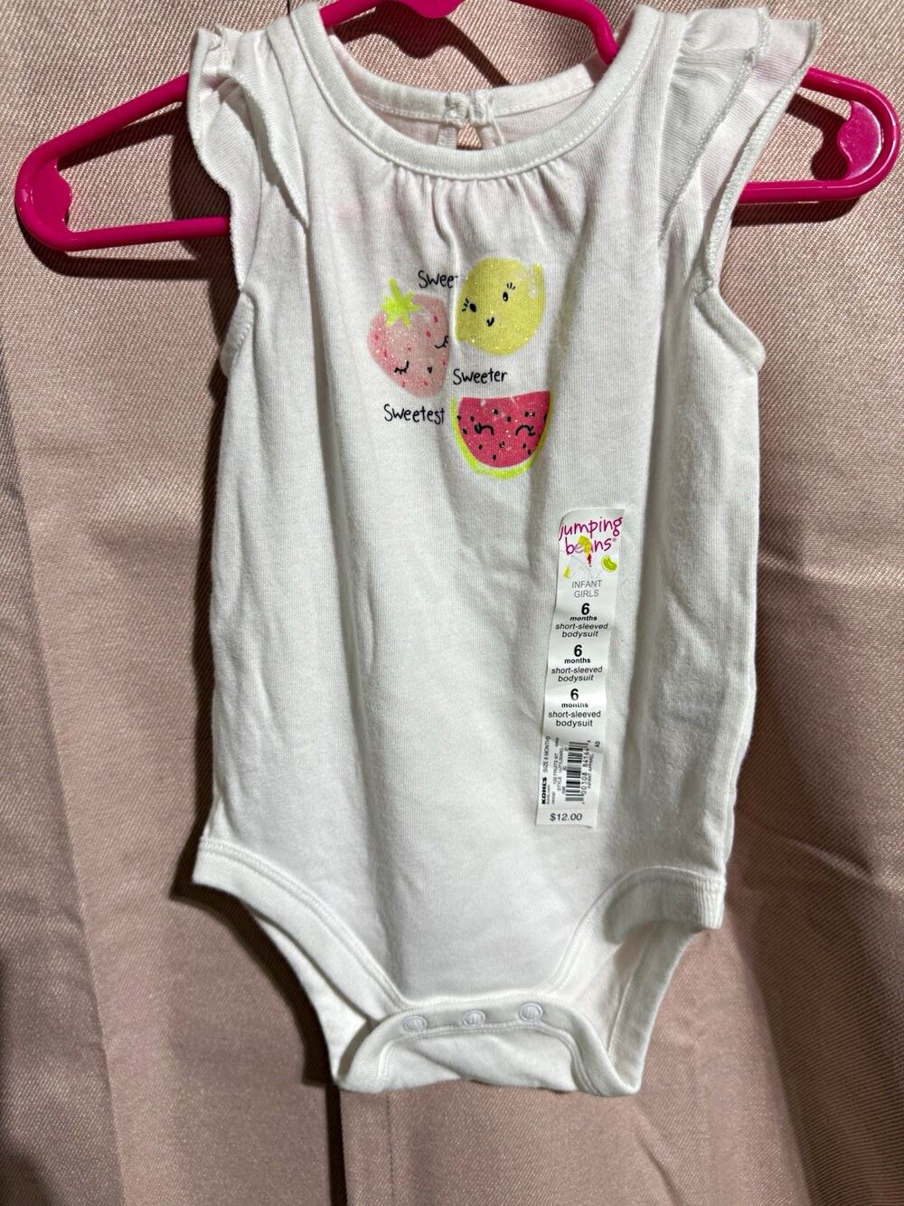 Jumping Beans Girls Cotton Knit Bodysuit One-Piece 6 Months Fruit Ruffle
